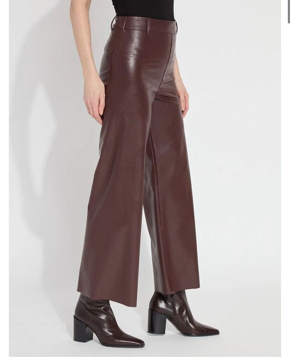 LYSSE New York $148 Vegan Leather Wide Leg Pants Burgundy Large Petite NWT - Picture 4 of 7